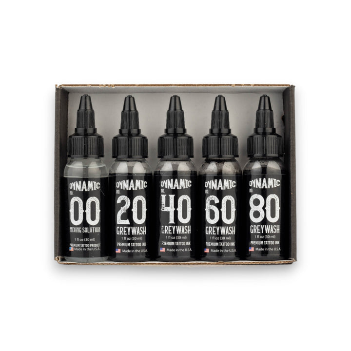 DYNAMIC INK GREYWASH TATTOO INK SET (INCLUDES MIXING SOLUTION)